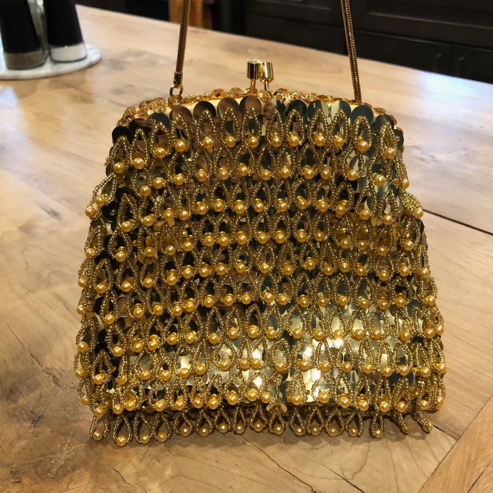 Vintage Gold Bead and Sequin Clutch